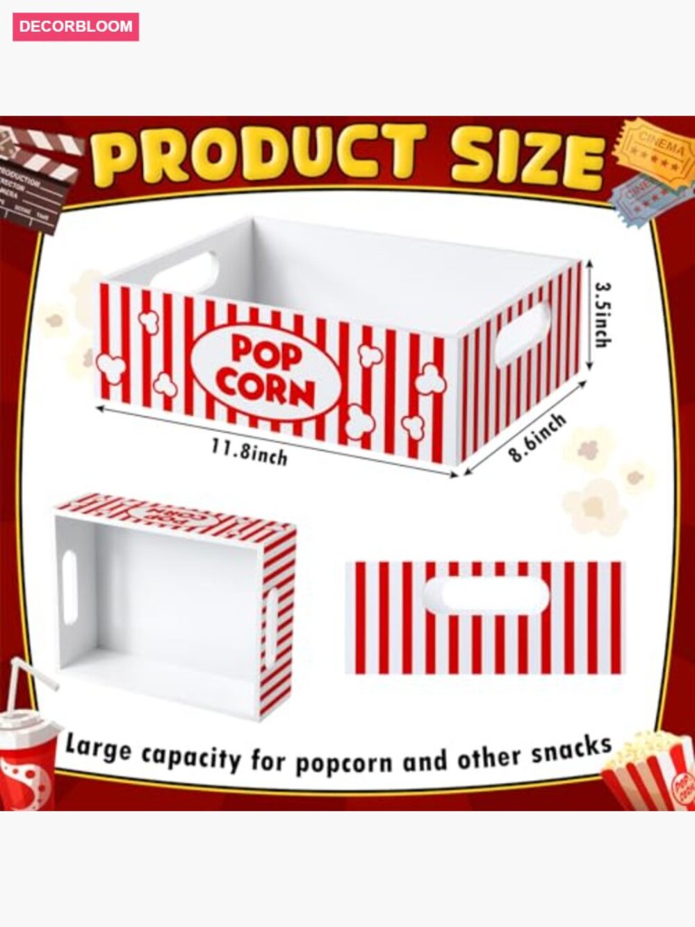 Reusable Wooden Movie Snack Trays with Handles for Popcorn - Picture 3 of 7
